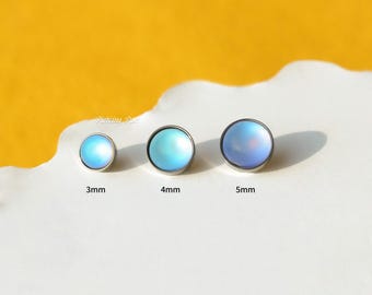 16G 18G Titanium Frosted CZ Stud Earring, Silver Inner Threaded Helix Earring Conch Stud Tragus Piercing Lip Stud, Full Size Bar Length