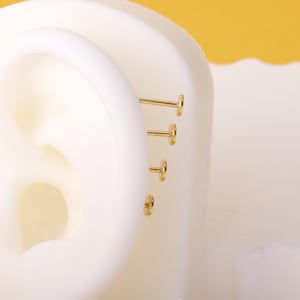 20G 18G 16G Gold Threadless Post Replacement  5/6/8/10mm, Push-In Flat Back Helix Conch Tragus Earring Components Nose Stud Components