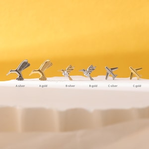 16G 18G Titanium Flying Bird Airplane Stud Earring, Silver Inner Threaded Helix Earring Conch Stud Tragus Piercing Lip Stud, DIY Earrings