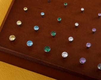 5A CZ Titanium Push Pin Top Only in 2/2.5/3/4/5mm - Fits 16G/18G/20G Threadless Base helix tragus conch nose lobe flat back threadless stud