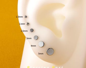 Titanium Push Pin Disc Top in All Sizes | Fits 16G/18G/20G Threadless Flat Back | Helix Tragus Conch Earring Stud Waterproof/ Hypoallergenic