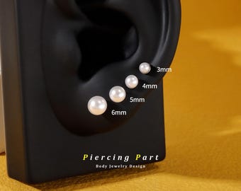 Elegant Pearl Push Pin Top Only in 3/4/5/6mm | Minimalist Threadless Flat Back Earring Helix Tragus Conch Jewelry| Titanium Cartilage Stud