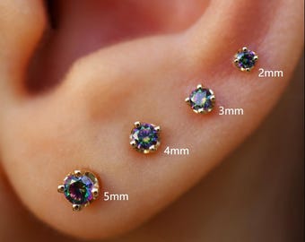 Titanium Push Pin Top with 5A Cubic Zirconia in 2/2.5/3/4/5mm| Fits 16G/18G/20G Threadless Base| helix tragus conch nose lip flat back stud