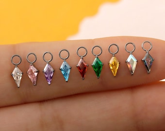 Kite Cut CZ Dangle Drop Hoop Earring Charm in Titanium, DIY Huggie Hoops, Mini Hoop Dangle for lobe Daith Helix Tragus Conch Rook Piercings