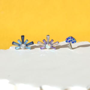 16G 18G Titanium Blue Purple Sun Light Mushroom Stud Earring, Silver Inner Threaded Helix Earring Conch Stud Tragus Piercing Lip Stud, DIY