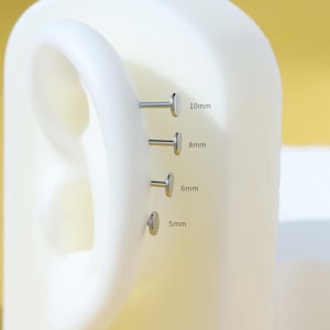 THREADLESS Post Replacement Silver 20G 18G 16G 5/6/8/10mm, Push-In Flat Back/helix/conch/tragus/nose stud, Piercing Jewelry Components