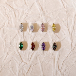 Titanium Marquise CZ Push Pin TOP Only 2*4mm Fits 16G/18G/20G Threadless Base| helix tragus conch nose lobe lip flat back threadless stud