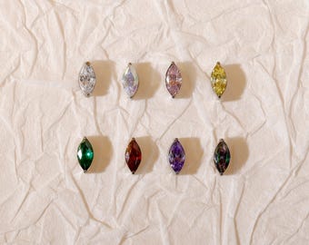 Titanium Marquise CZ Push Pin TOP Only 2*4mm Fits 16G/18G/20G Threadless Base| helix tragus conch nose lobe lip flat back threadless stud