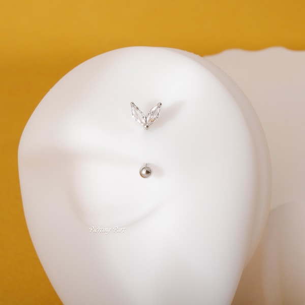 Piercing para ceja con forma de capullo de flor de acero quirúrgico 16G, barra curva de 8 mm con circonita cúbica plateada, pendiente de torre con capullo de circonita cúbica, barra de torre de 8 mm con forma de capullo de flor