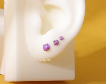 16G/18G/20G Titanium Threadless Purple Opal Stud Earring, Helix Earring Conch Stud Tragus Piercing Jewel, 5mm/6mm/8mm/10mm Push-in Flat Back