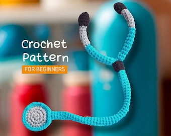 Modèle de stéthoscope de poupée au crochet : ensemble de jeu Docteur Amigurumi (PDF)
