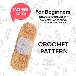 Cute Bacterial Patch Crochet PDF English Pattern for Beginners, Amigurumi Crochet Pretend Doctor Playset Serie, Organic Toy Baby Small Gift