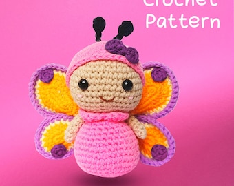 Crochet Butterfly Toy Pattern, Easy Beginner Plushie Stuffed Amigurumi Insect Tutorial, DIY Baby Shower Gift Toy