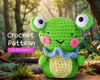 Froggy Friend! Cute Green Crochet Frog Pattern, Amigurumi Toy Frog Plushie Easy Tutorial, Mini Crochet Animal Handmade Gift