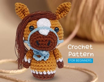 Easy Plushie Crochet Horse Toy Pattern, Beginner Stuffed Mini Amigurumi Farm Animal Tutorial, DIY Baby Boy Crochet Pony Toy Gift