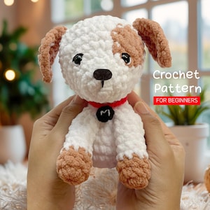Crochet Cute Easy PATTERN Little Plushie Dog, Low Sew Puppy, Amigurumi Tutorial PDF in English