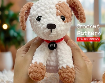 Crochet Cute Easy PATTERN Little Plushie Dog, Low Sew Puppy, Amigurumi Tutorial PDF in English