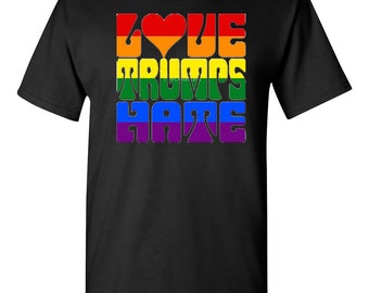 Love Trumps Hate  LGBTQ Rainbow Resist    No Trump  Black T-shirt Sm-3XL