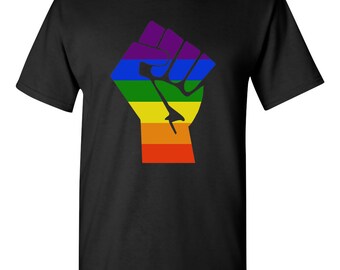 Protest Hand LGBTQ Rainbow Resist    No Trump  Black T-shirt Sm-3XL