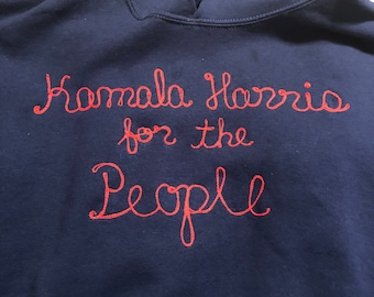 Kamala Harris Navy / Red  Chainstitch Hoodie Navy Sweatshirt