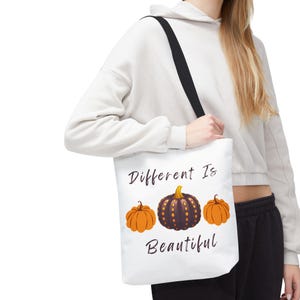 Different Is Beautiful Tote Bag | Black Pumpkin l Diversity Autumn Design l Fall and Thanksgiving
