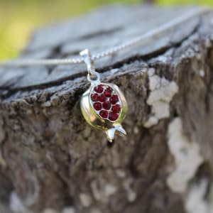 Granaatappel hanger ketting sterling zilver rode geboortesteen delicate sieraden, Persephone amulet cadeau voor haar handgemaakte Armeense sieraden
