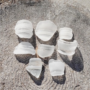 White bottle neck sea glass, Genuine set of 8, Rare beach glass pieces for jewelry, crafts, Nautical decor, Ocean gifts, Coastal art