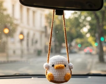 Accessori per specchietto retrovisore auto a forma di anatroccolo, simpatici ornamenti all'uncinetto, decorazioni per auto, ciondolo per auto, idea regalo per auto nuova, regalo per lei