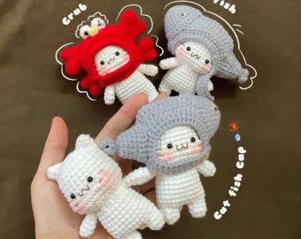 Chaveiro de gato de crochê: pelúcia kawaii feita à mão com chapéus de marinheiro