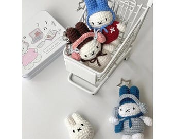 Handgemachte häkeln Miffy Bunny Lifestyle Schlüsselbund Tasche mit Charme, handgefertigte häkeln Schlüsselanhänger, Schlüsselanhänger häkeln, Ostertag, Geschenk für sie