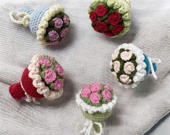 Crochet Rose Bouquet Keychain: Handmade Cotton Yarn Bag Charm