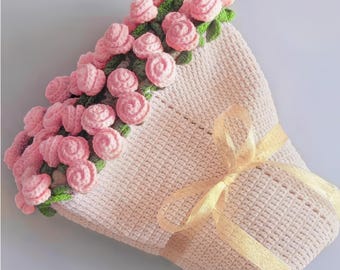 Crochet Rose Bouquet Blanket: Handmade Cotton Flower Blanket