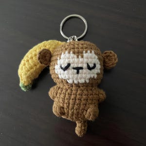 Crochet Monkey Keychain: Handmade Cotton Amigurumi with Banana