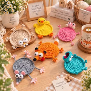 Lagarto Tom y ardilla de ganchillo – Posavasos de animales adorables – Posavasos de bosque hecho a mano – Meme del lagarto gritando, Tom Lagarto Saltamontes Amigurumi