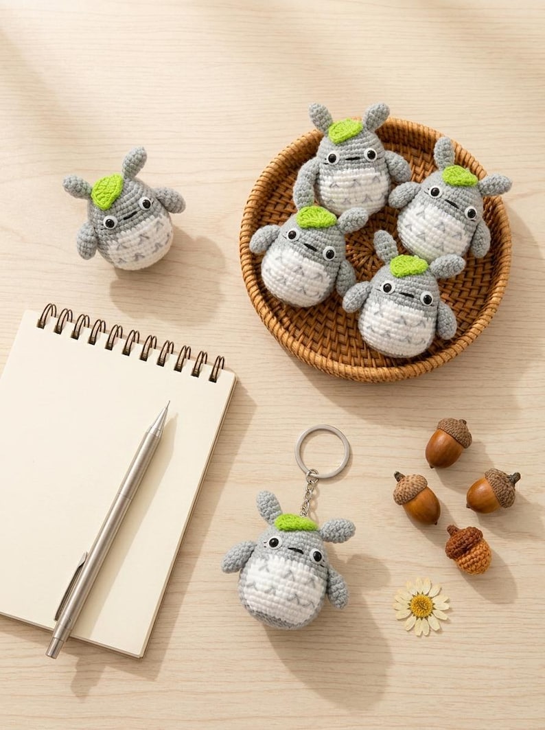 Decorazione per auto all'uncinetto di Totoro, ciondolo per specchietto retrovisore amigurumi fatto a mano, accessorio per auto kawaii, decorazione per auto di Totoro, regalo anime immagine 9