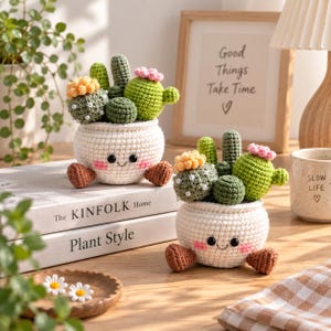 Vaso all'uncinetto a forma di cactus sorridente / Cactus all'uncinetto fatto a mano / Regalo per la mamma / Regalo per lei / Decorazione da scrivania carina / Regalo per rallegrare e alleviare lo stress