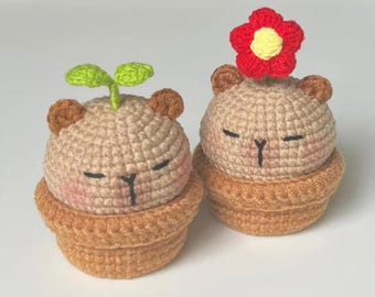 Capybara au crochet avec panier : peluche acrylique faite main