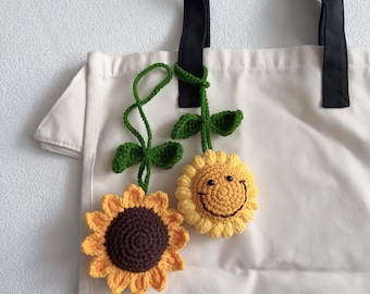 Crochet Sunflower Keychain: Handmade Cotton Bag Charm