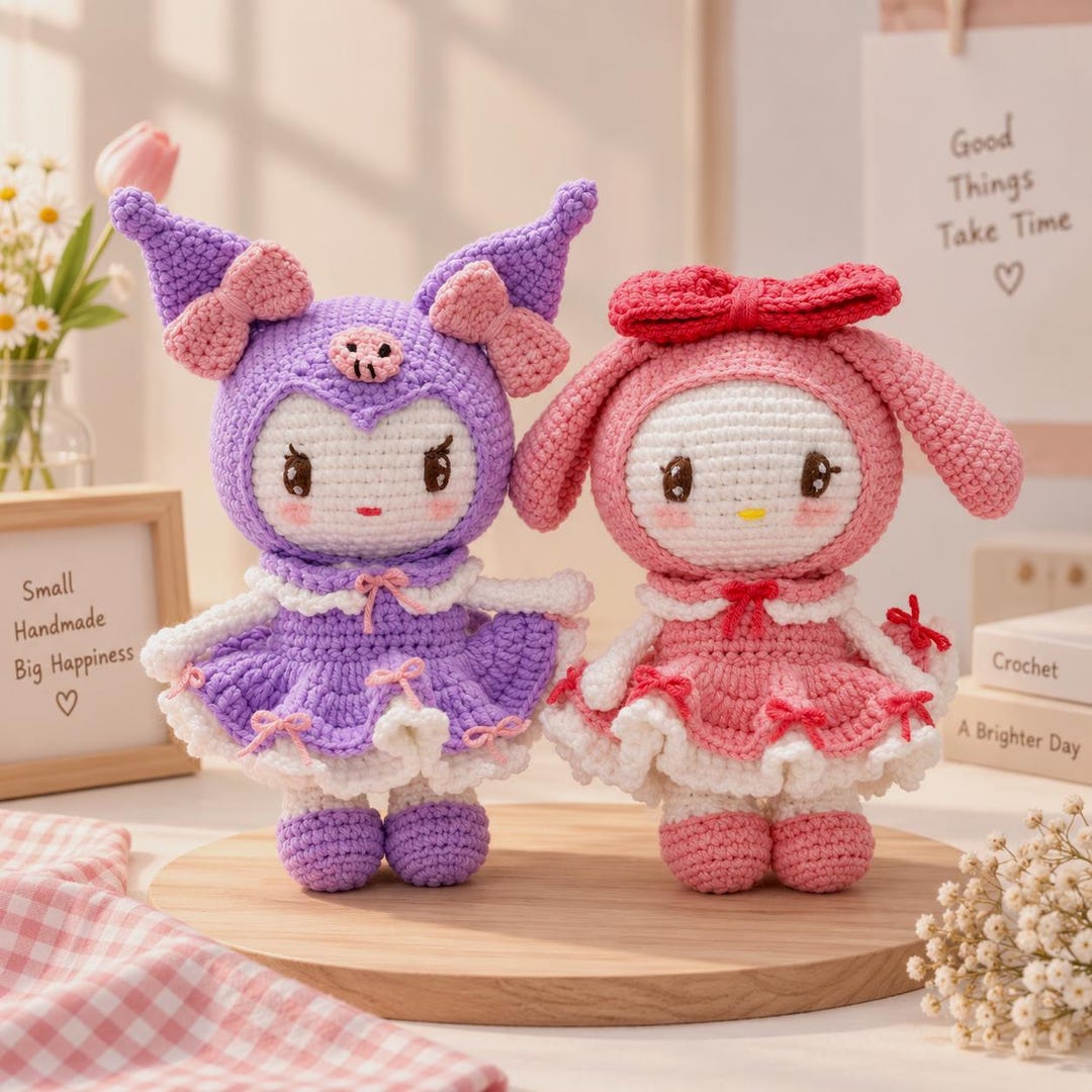 あみぐるみ Yorimici Handmade Crochet Kuromi Plush, Amigurumi Kuromi, Kuromi Crochet