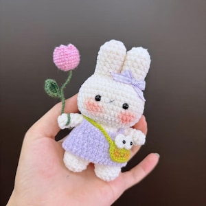 Crochet Tulip Miffy Bunny Keychain: Handmade Cotton Bag Charm
