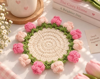 Handmade Crochet Flower Coaster, Crochet Flower Bouquet Blanket, Crochet Flower Bouquet, Mother's Day Gift, Crochet Coaster, Gift for Her