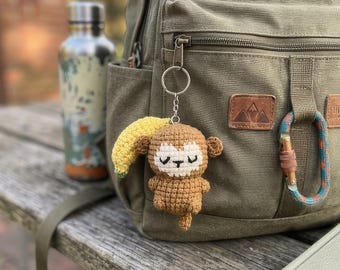 Crochet Monkey With Banana Keychain, Crochet Baby Monkey Keychain,Amigurumi Monkey, Crochet Monkey, Monkey Cute Gifts, Crochet Keychain