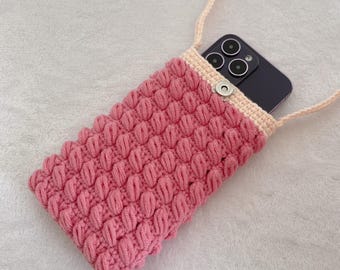 Borsa per telefono all'uncinetto fatta a mano, graziosa custodia per telefono, borsa all'uncinetto, borse personalizzate per dolcetto o scherzetto, regalo di Natale, borsa per telefono all'uncinetto, regalo per lei