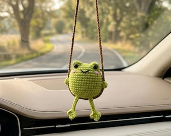 Accessori per specchietto retrovisore auto a forma di rana oscillante, ornamenti a rana all'uncinetto, idea regalo per auto nuova, regalo per lei, decorazioni per auto, ciondolo a forma di rana per auto