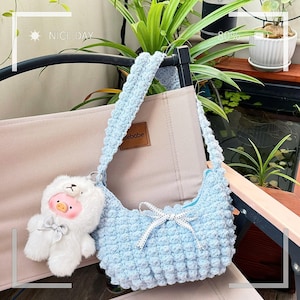 Crochet Popcorn Shoulder Bag: Handmade Macrame Yarn Coquette Bag