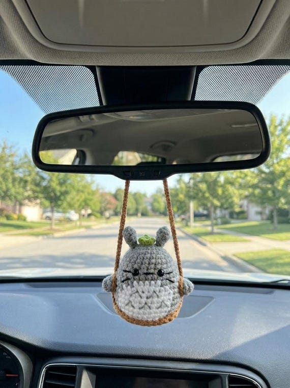 Totoro Crochet Car Hanging Ornament, Handmade Amigurumi Rearview Mirror Charm, Kawaii Car Accessory, Cute Totoro Car Decor, Anime Gift