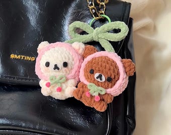 Niedlicher gehäkelter Bär Schlüsselanhänger, handgemachter Amigurumi Bär Taschenanhänger, kawaii Teddy Schlüsselanhänger, Geschenk für sie, niedlicher Rucksackanhänger
