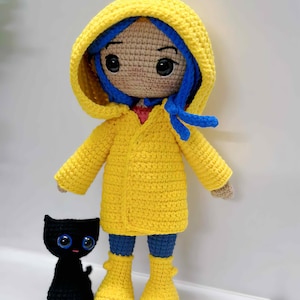 Coraline Crochet Doll with Black Cat: Handmade Amigurumi Plush