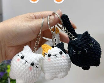 Crochet mini cat keychain, Cute Gift for Cat Lovers, Crochet Cat Stuffed Animal ,soft chubby kitty, Car Keyring, Bag Decoration, Amigurumi
