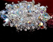 Vintage 1960s Large Brooch Pin Aurora Borelis Rhinestones and Crystal Beads Victorian Coat Hat Shawl Costume Jewelry Clear Rainbow